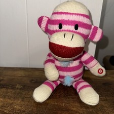 Gemmy Pink Sock Monkey Town USA Singing Plush Singing Only Girl Rihanna Toy 8"