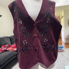 Northcrest Embroidered Sleeveless Burgundy Floral Vest Size Xl ( 18 )