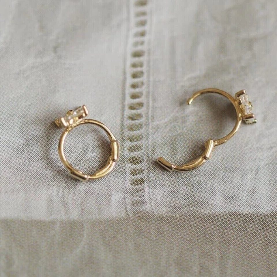 0.32 Ct Round Natural Diamond Small Huggie Hoop Earrings  14K Yellow Gold Plated - Image 4 of 4