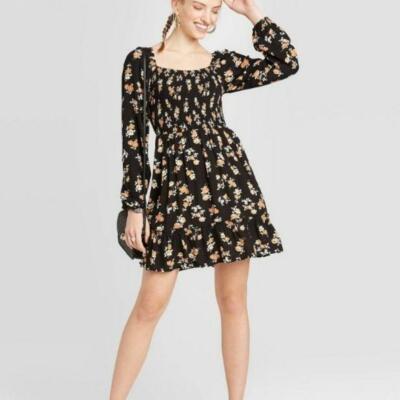 knee length dresses for ladies Long Sleeve Square Neck Shirred Maxi Dress – Gibsonlook
