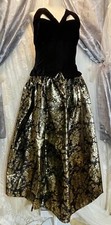 Scott McClintock Vintage Velvet Corset Black Puffy Gold Foil Glam Gown Sz12