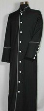 Clergy, Minister, Pastor, Preacher Robe Black with Plain White