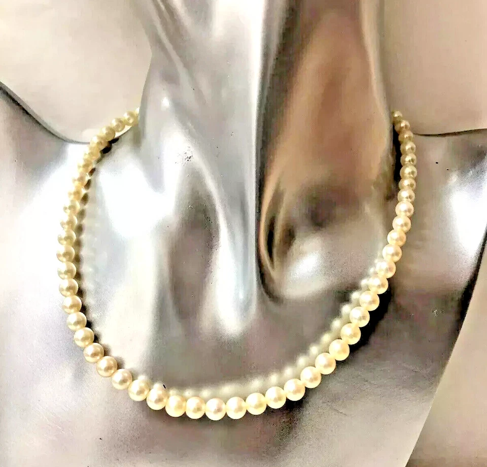 AFFARE! COLLANA di PERLE AKOYA GIAPPONE ACQUA SALATA ROTONDE CREMA ARGENTO 925 - Immagine 2 di 4