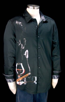 Robert Graham Man Cave NWT $278 Black Smoking Sports Shirt Medium