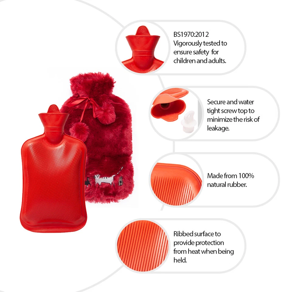 Biggdesign Cats Green Hot Water Bottle with Soft Plush Cover 68 OZ - Image 4 of 4