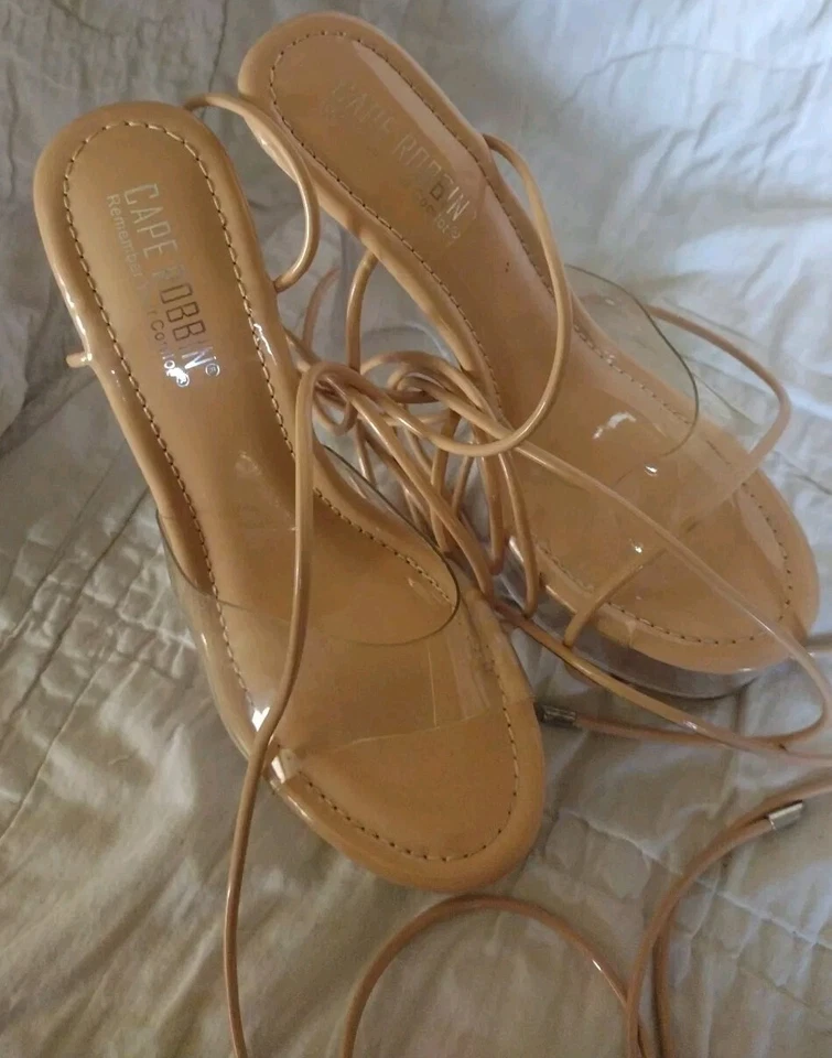 Cape Robbin, Nude & Clear, Size 7, Block High Heeled Chunky Platform, Lace Up, - Image 2 of 4