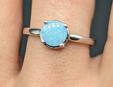 Sterling Silver Australian Opal Doublet Round Gemstone Dainty 925 Ring Size 6