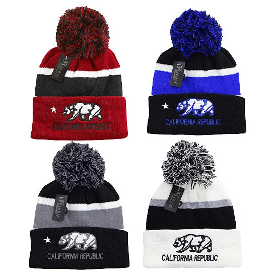 Pack of 12 California Republic Winter Cuffed Knit Hat Sport Pom Ski Beanie Cap - Image 3 of 3