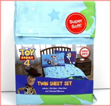 3 pcs - Disney TOY STORY 4 Sheet Set - Woody  Buzz - Blue - TWIN   NEW  