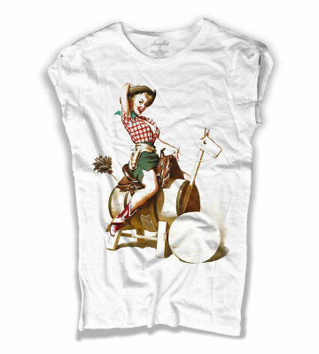 Gil Elvgren Women's PIN UP Pin Up Cowboy T-Shirt Tattoo Girl Girls Cowboy