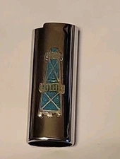 Vtg Southwestern Style Silvertone Metal + Turquoise Lighthouse Bic Lighter Cover