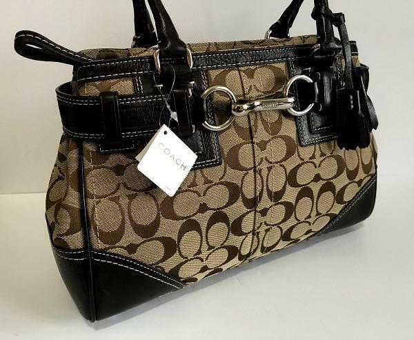 COACH♡セール NWT Coach Hamptons Sig Khaki C Chestnut Leather Medium Carryall