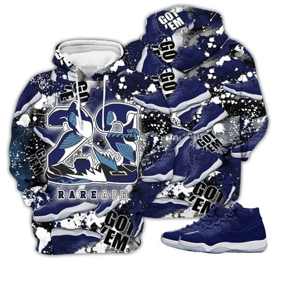 Hoodie 3D Match Jordan 11 Retro u0026#039;Midnight Navyu0026#039; - 23 Rare Air  Shoes | eBay