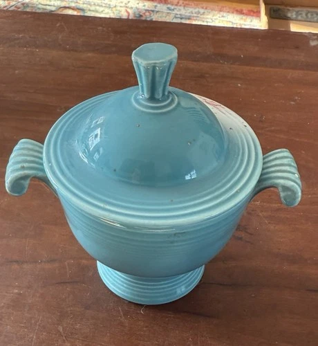 Fiesta Fiestaware Turquoise Blue Sugar Bowl w/ Bleached Spot To Lid Edge