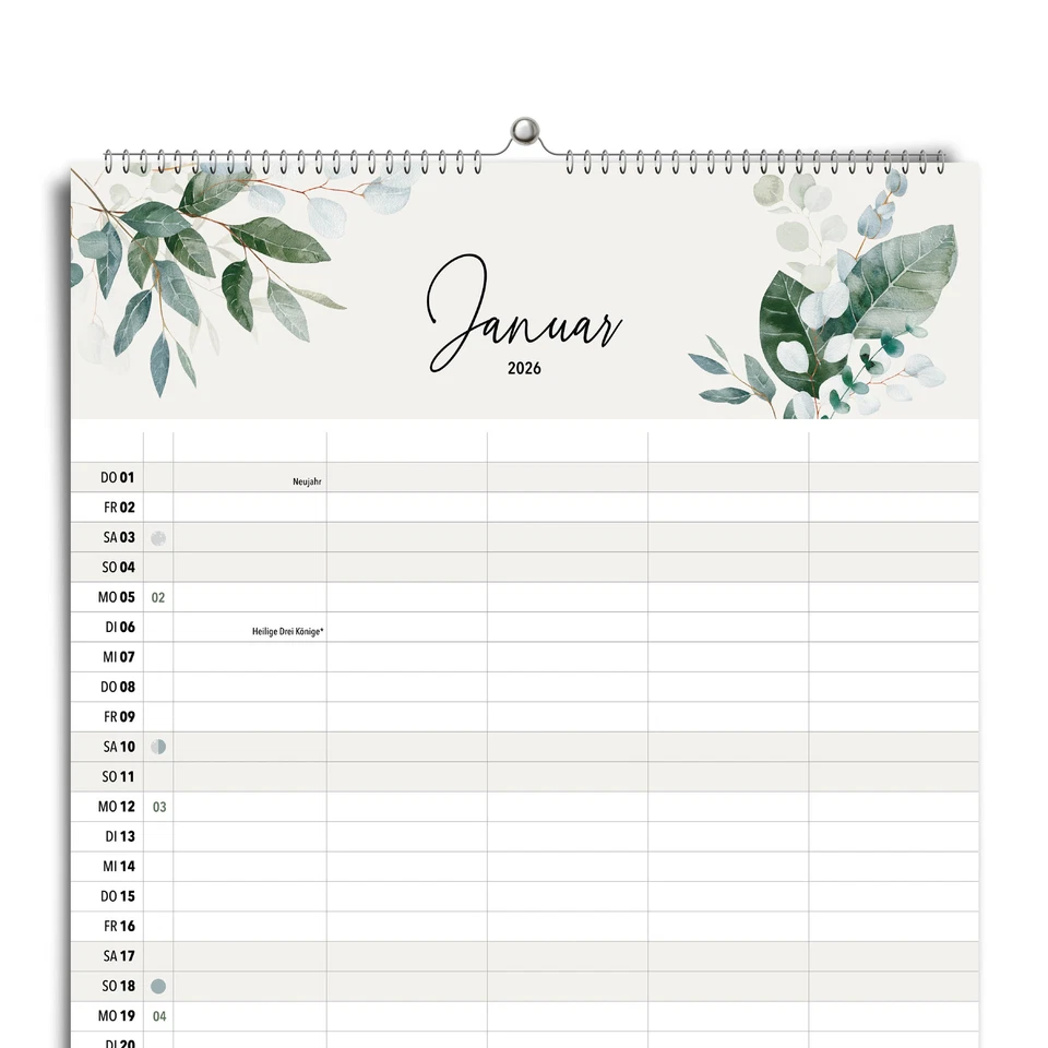 HEAVENANDPAPER heaven+paper® A3 Familienplaner GREENERY 5 Spalten 2026 botanisch