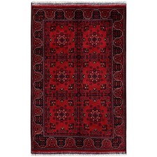 3'4"x5' Red Afghan Andkhoy with Geometric Motif Hand Knotted Soft Wool Rug 2447