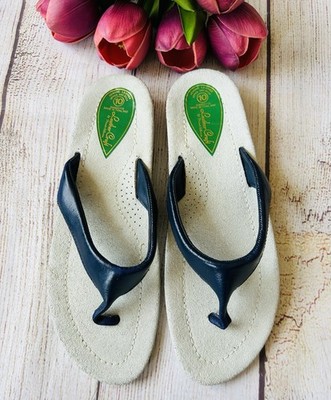 Leather Craft by Private Collection Navy Blue Leather Suede Thong Sandals Sz 10
