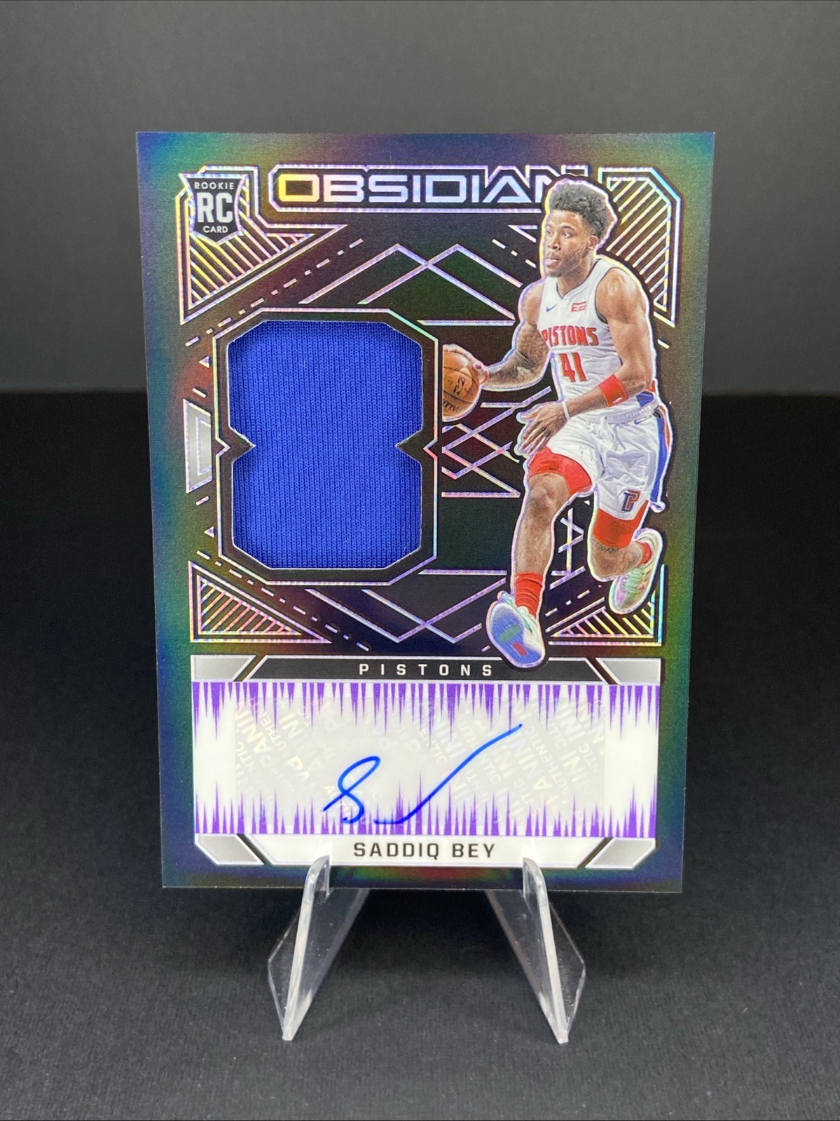 2020 Panini Obsidian Jersey Electric Etch Purple 33/49 Saddiq Bey Rookie Auto RC