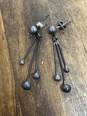 IBB Sterling Silber 3 Strang Runde Schlangenkette Perlen Ohrhänger 2,33 Gramm