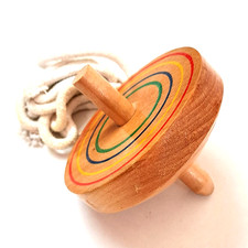 Japanese Wooden Spinning Tops Toy String Launcher Classic Retro Craft Paint W23