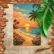 Tropical Sunset Beach Metal Sign 8x12 Iron Wall Art Vibrant Coastal Decor