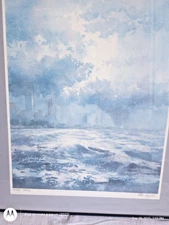 SIGNED Tom Lynch Watercolor Windy Shores 20" x 24.5" Lake Michigan Chicago Skyli