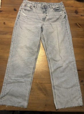 American Eagle Original Straight/Wide Stretch Jeans Light Wash 12 Short Raw Hem