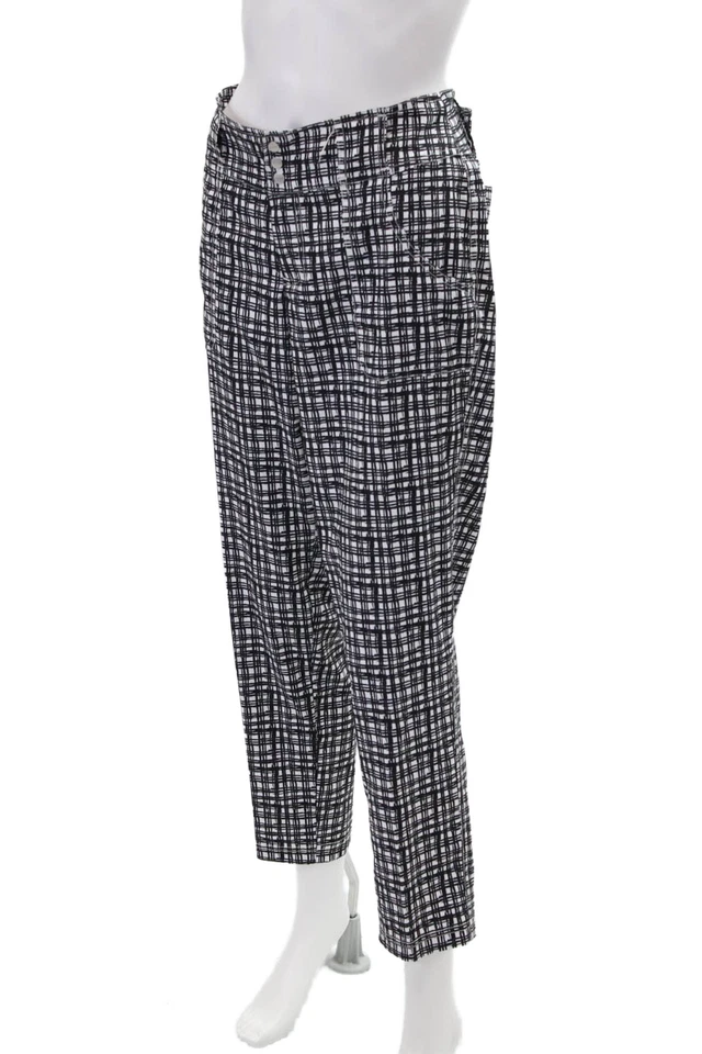 Pantalones JoFit Mujer Estampado Abstracto Recortados Pierna Recta Botón Blanco Talla 6 Foto 2 de 4