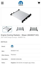 New Genuine Mopar 68480071ac Radiator Dodge Durango New Genuine Mopar 68480071ac Radiator Dodge Durango