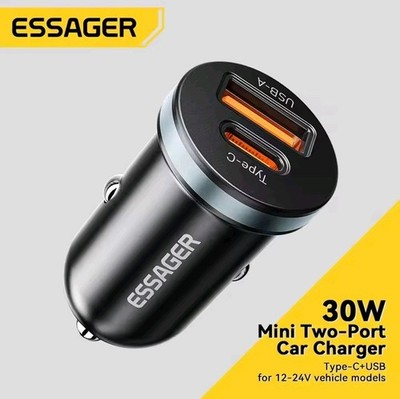ESSAGER 30W Auto Ladegerät PD QC4.0 SCP 5A Dual-Port USB-A USB-C Support PPS