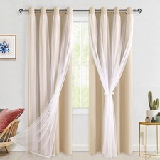 Blackout Curtains with Sheer Overlay, Thermal Insulated Mix  Match Double Layer