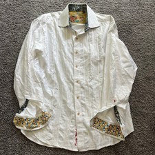 Robert Graham White Flip Cuff Button Up Long Sleeve Shirt Mens XL Geometric
