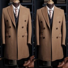 Double Breasted Men's Overcoat Winter Peak Lapel Business Outdoor Office Wool
