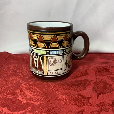 Hand-painted Peruvian terracotta mug from Cusco, Peru.