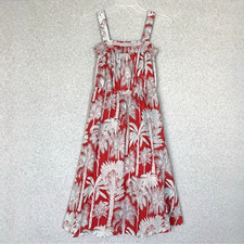 Talbots Oasis Palm Voile Fit Flare Cotton Midi Dress Red Palm Tree Floral Size 4