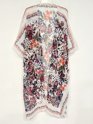 Unbranded Womens Coverup Size 2XL Sem-Sheer Floral Lightweight Open Front Poncho