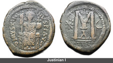 Byzantine 527-565 AD Justinian I -  Theoupolis(Antioch) crescent to right of "M"