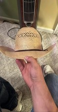 Rodeo King Natural Straw Western Cowboy Hat Open Crown Flat Brim 7 1/4