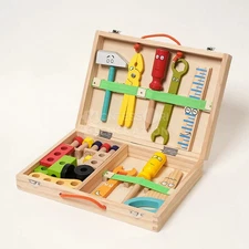 Montessori Wooden Tool Box Set Kids Educational Toy Construction Motor Skills