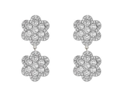 Asha Ashley McCormick Silver Crystal Flower Drop Earrings With Box & Pouch