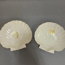 Set of 2 LENOX Ivory Scallop Shell Dish 7" Gold Accent Pecten Shell emblem each