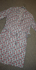 Men's Vintage 1950s/1960s Cotton Lounge Bathrobe - Red/Black Medallions on Gray