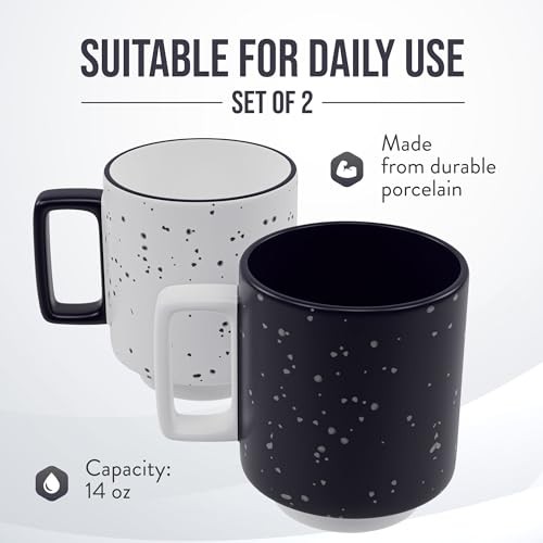 Stackable Coffee Mugs 2 Pc Set | 14oz Ceramic Cups for Kitchen Countertop, - Picture 3 of 8