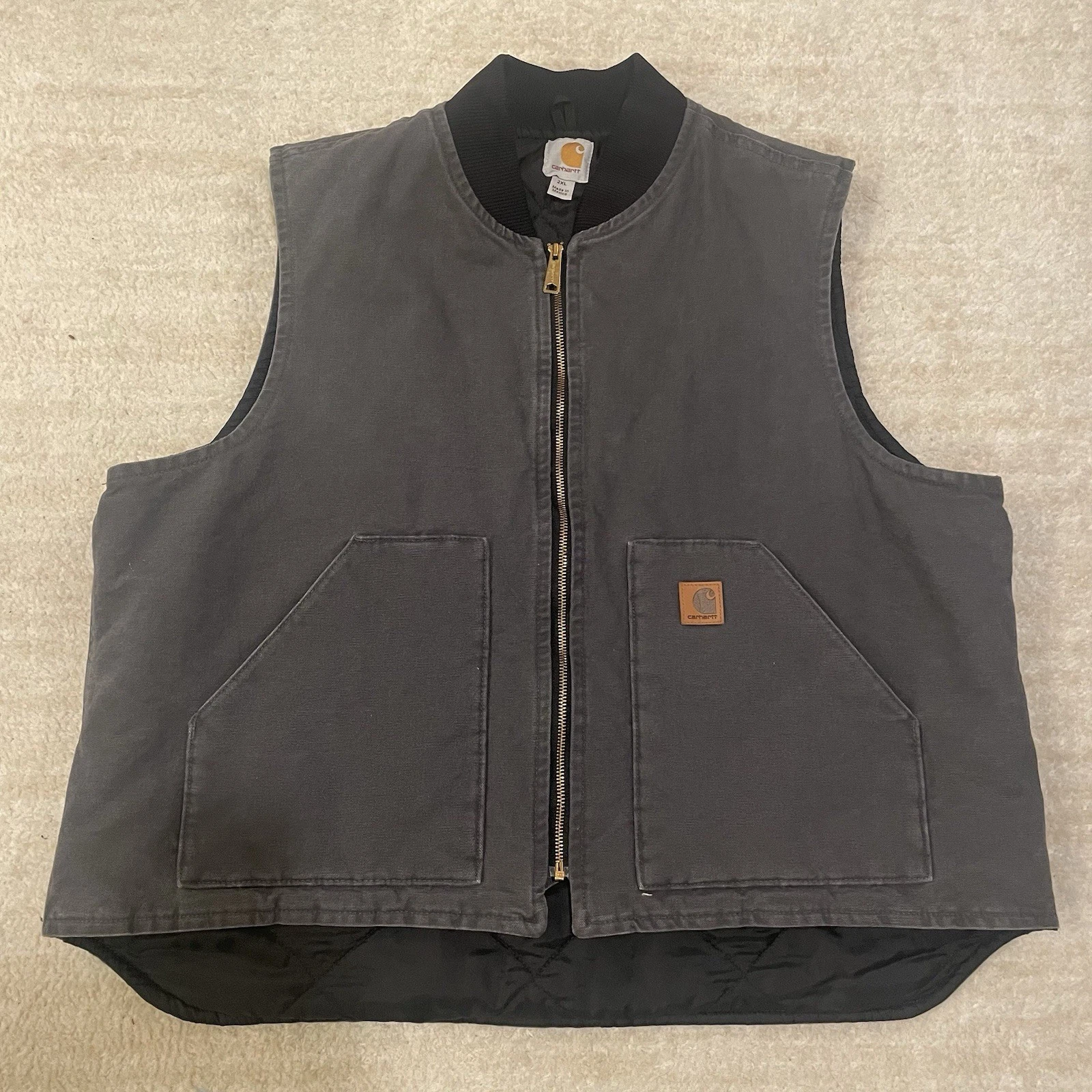 Carhartt V02 Vest Mens 2XL Gray 029 Quilt Lined Duck Canvas Workwear Outdoors