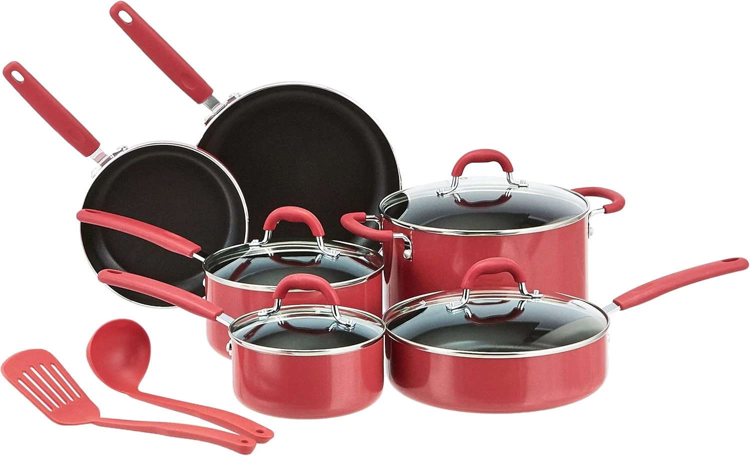12-Piece Red Aluminum Cookware Set - Durable & Stylish