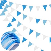 M Wimpelgirlande, Blau-Weiß, 52 Flaggen, Wasserdicht, Muttertag, Outdoor, Party