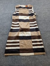 Tory Burch Women's Shift Dress Size 2 Brown Tan Black Silk Sleeveless Geometric
