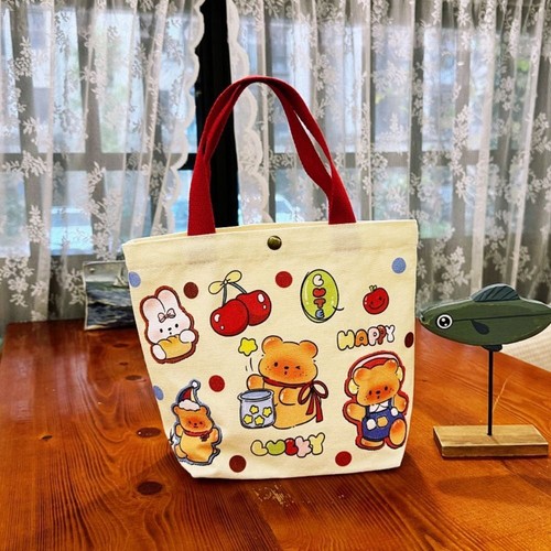Portable Canvas Bag Cartoon Bear Tote Bags Cute Lunch Bag - Picture 6 of 17