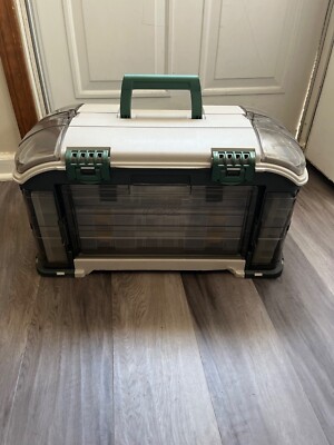 Plano 732 Outdoor Sports Angled Fishing Tackle Box Storage System, Green / Grey