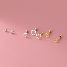 Sterling Silver Open Love Heart Stud Screw Back Earrings A1564